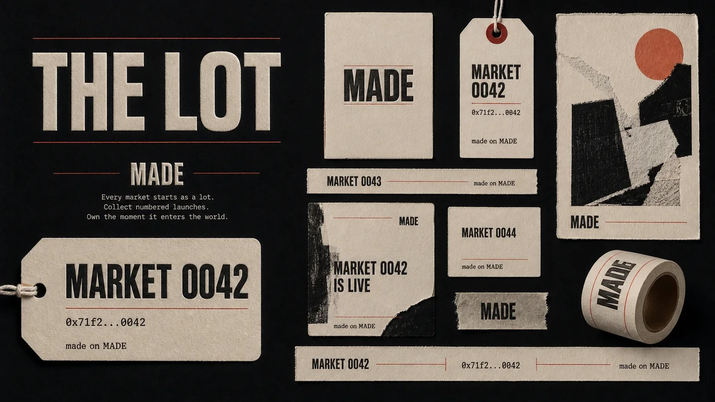 A collection of numbered MADE market labels and launch objects.